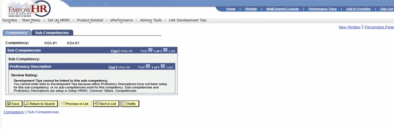 Link Development Tips Page - Sub-Competencies Tab